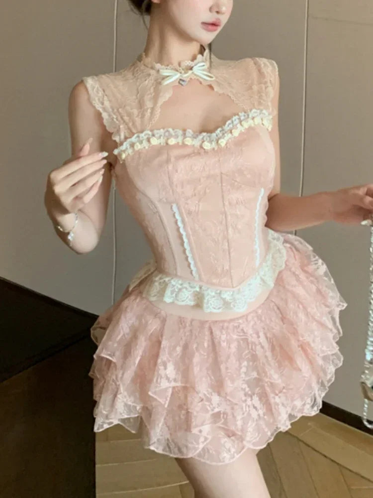 اليابانية 2 قطعة تنورة مجموعات النساء عارضة مساء حزب الملابس خمر لوليتا الدعاوى اللباس الإناث شيك أبلى الحلو