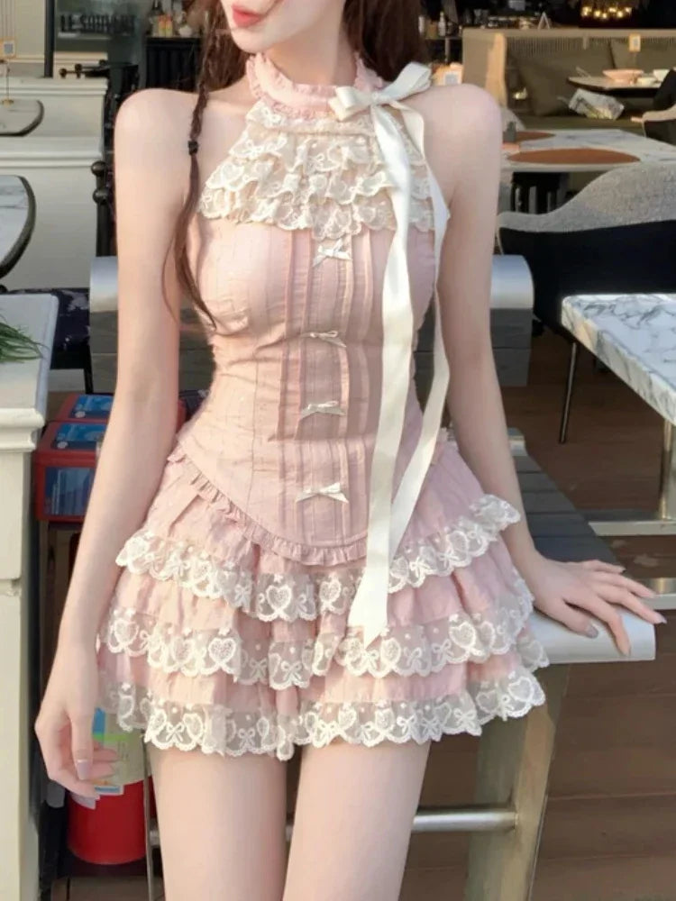 اليابانية 2 قطعة تنورة مجموعات النساء عارضة مساء حزب الملابس خمر لوليتا الدعاوى اللباس الإناث شيك أبلى الحلو