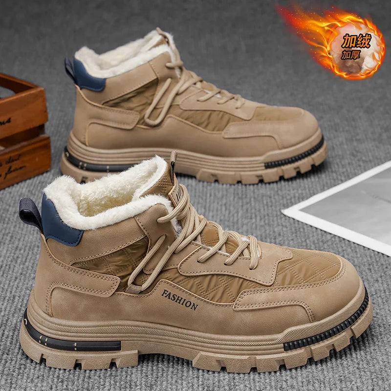 2025 New Winter Men's Platform Boots Outdoor Cold-proof Casual Hiking Boots Fashion Mens Non-slip Thickened Warm Cotton Shoes
