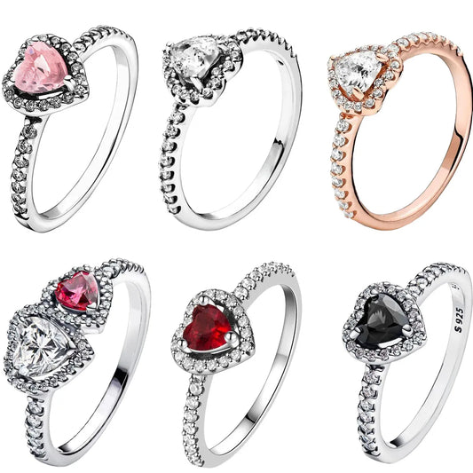 حار بيع الأصلي 925 خاتم الفضة الاسترليني الملونة القلب الزركون 6 7 8 9 حجم للنساء عيد الحب هدية عيد ميلاد DIY المجوهرات